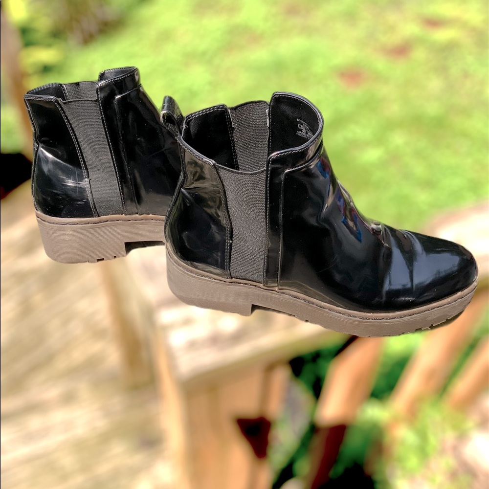 Zara patent leather gum sole low heel boots 40